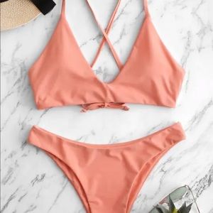 Zaful tie bralette bikini set